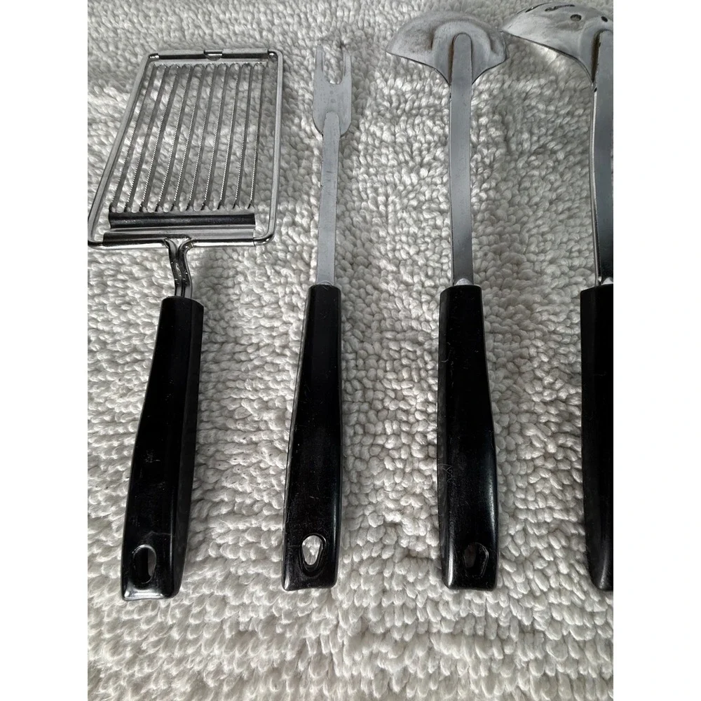 Vintage Ekco Kitchen Utensil‎ Set 8pc Black Handle Chromium Plated USA Made